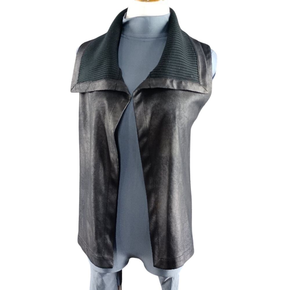 Joseph Ribkoff Black Ribbed Vest Faux Leather